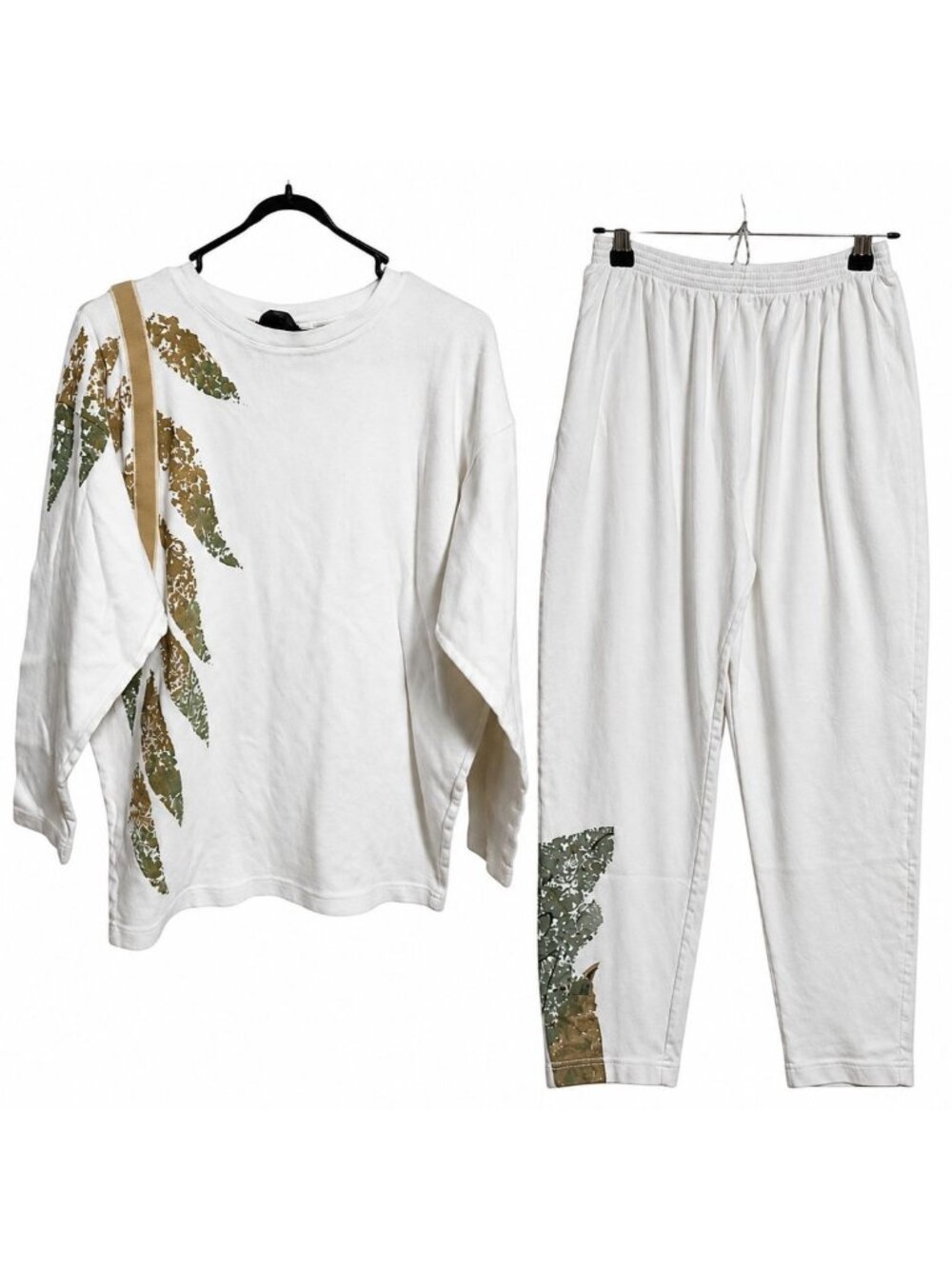 Vintage Silver Cloud Pants Set Sz Small Medium Leaf Print 2 Piece Lounge Sweats